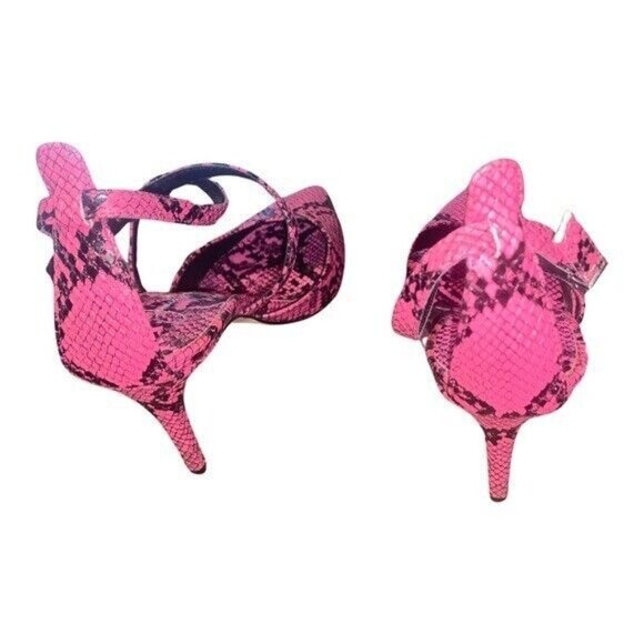 Jessica Simpson Ambrie Neon Pink Python Snake Print Sexy Heels - Picture 6 of 14